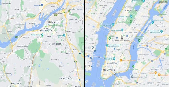 Gothenburg and Manhattan comparison